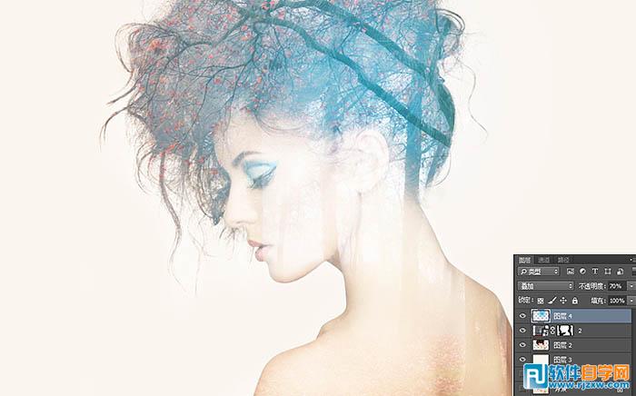 PS打造梦幻美女与风景双重曝光效果