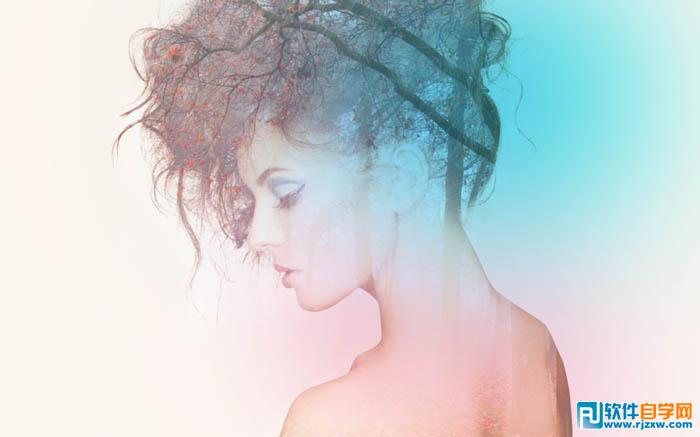 PS打造梦幻美女与风景双重曝光效果