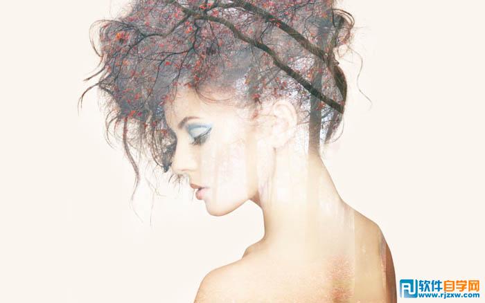 PS打造梦幻美女与风景双重曝光效果