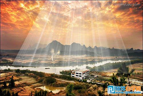 PS给霞光图片增加漂亮耶稣透射光