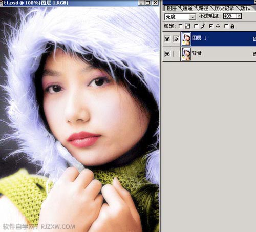 PS给MM黑白照片上彩妆色教程