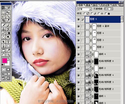 PS给MM黑白照片上彩妆色教程