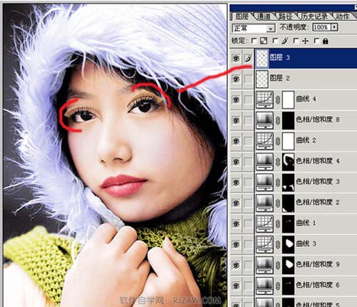 PS给MM黑白照片上彩妆色教程