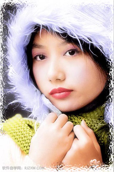 PS给MM黑白照片上彩妆色教程