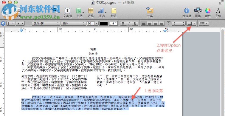 mac pages分栏的方法